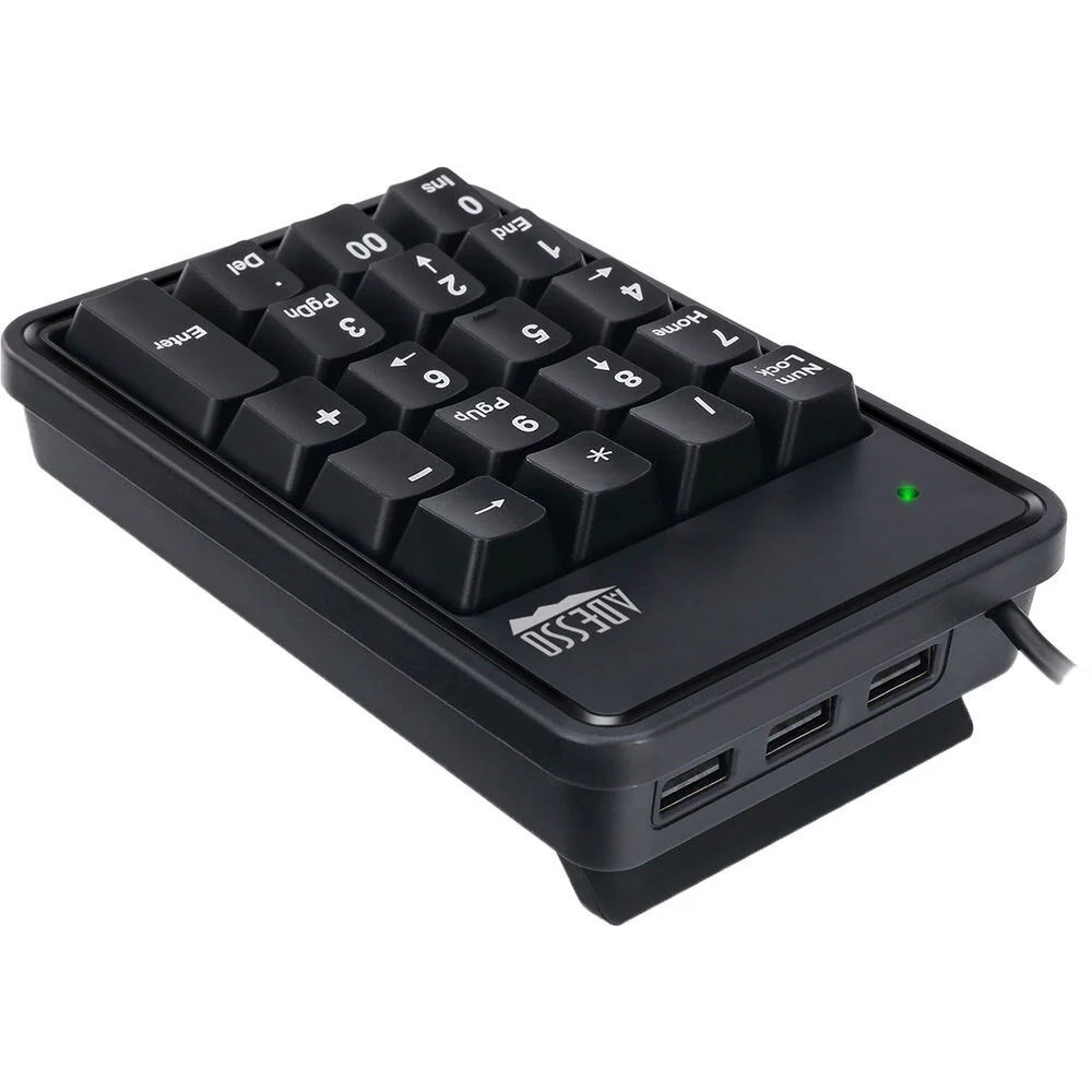 Adesso AKB-600HB 19-Key Mechanical Keypad with 3-Port USB Hub (Black) - Image 3