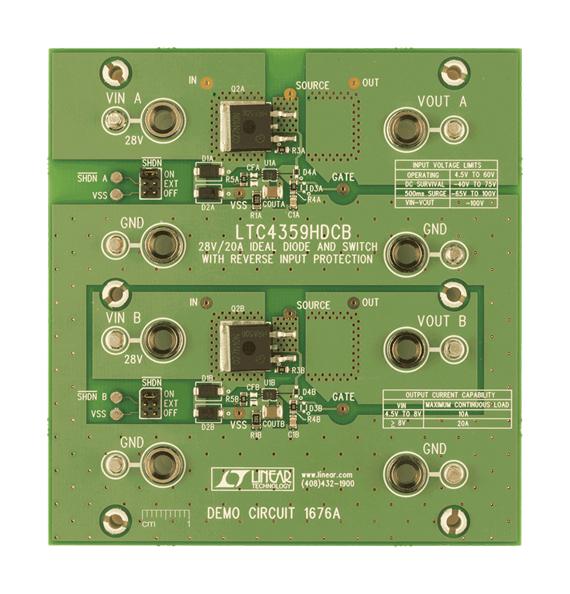 ANALOG DEVICES DC1676A Demonstration Board, LTC4359HDCB#PBF, Ideal Diode and Switch, Reverse Input Protection, 28 V/20 A - Image 3