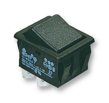 ARCOLECTRIC C1550ATAAD Rocker Switch, Non Illuminated, DPST, Off-On, Black, Panel, 20 A