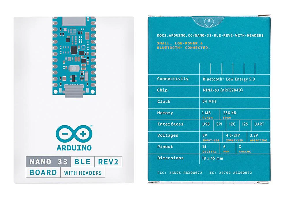 ARDUINO ABX00072 Nano 33 BLE Rev2, nRF52840, with Header, 3.3V, ARM Cortex-M4F, Development Boards GTIN UPC EAN: 7630049203518 - Image 4