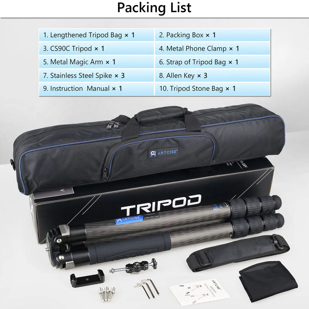 ARTCISE CS90C Carbon Fiber Tripod with Smartphone Holder (Black) - Image 5