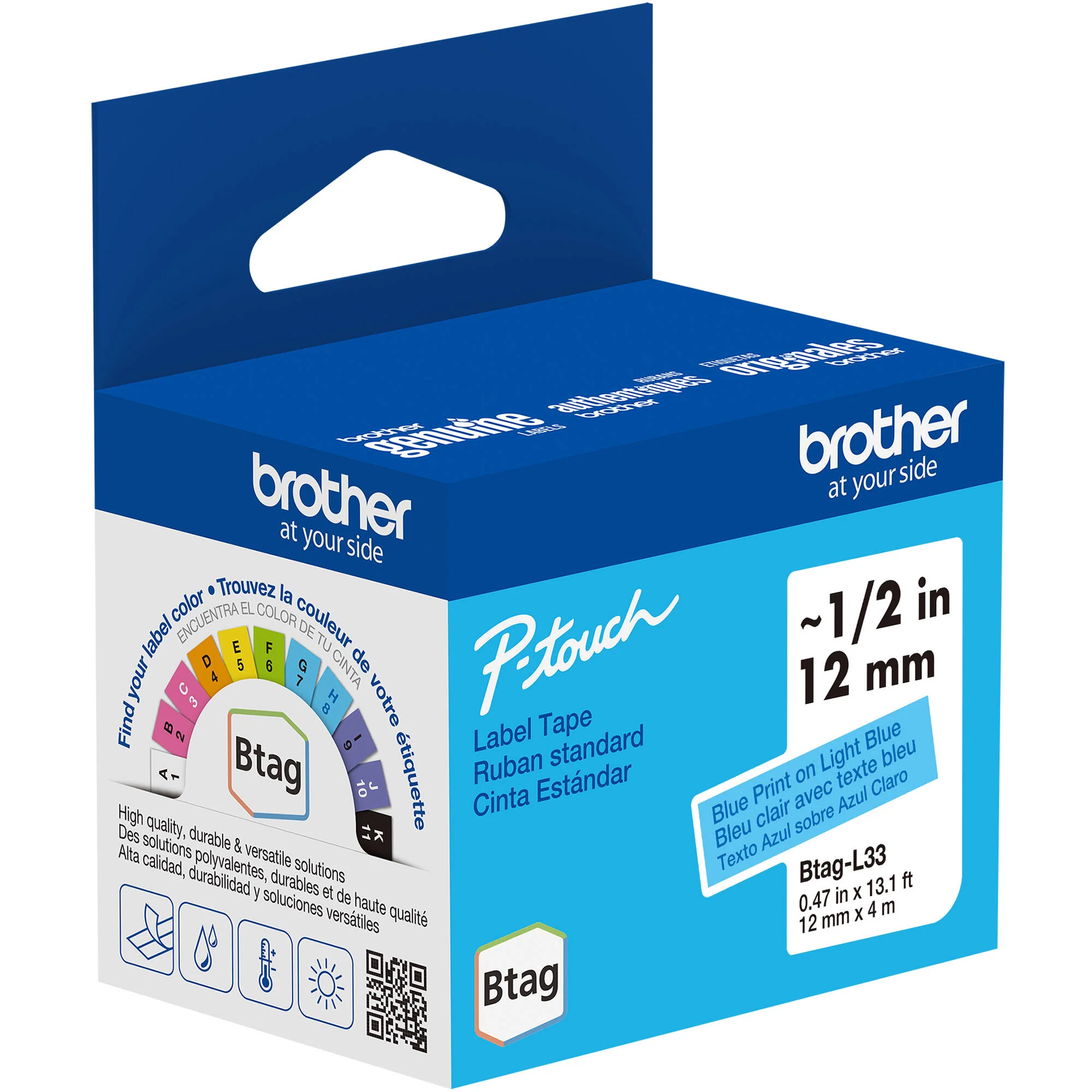 Brother Btag Label Tape for P-Touch PT-N10, PT-N20 & PT-N25BT (Blue on Light Blue, 0.5" x 13.1') - Image 2