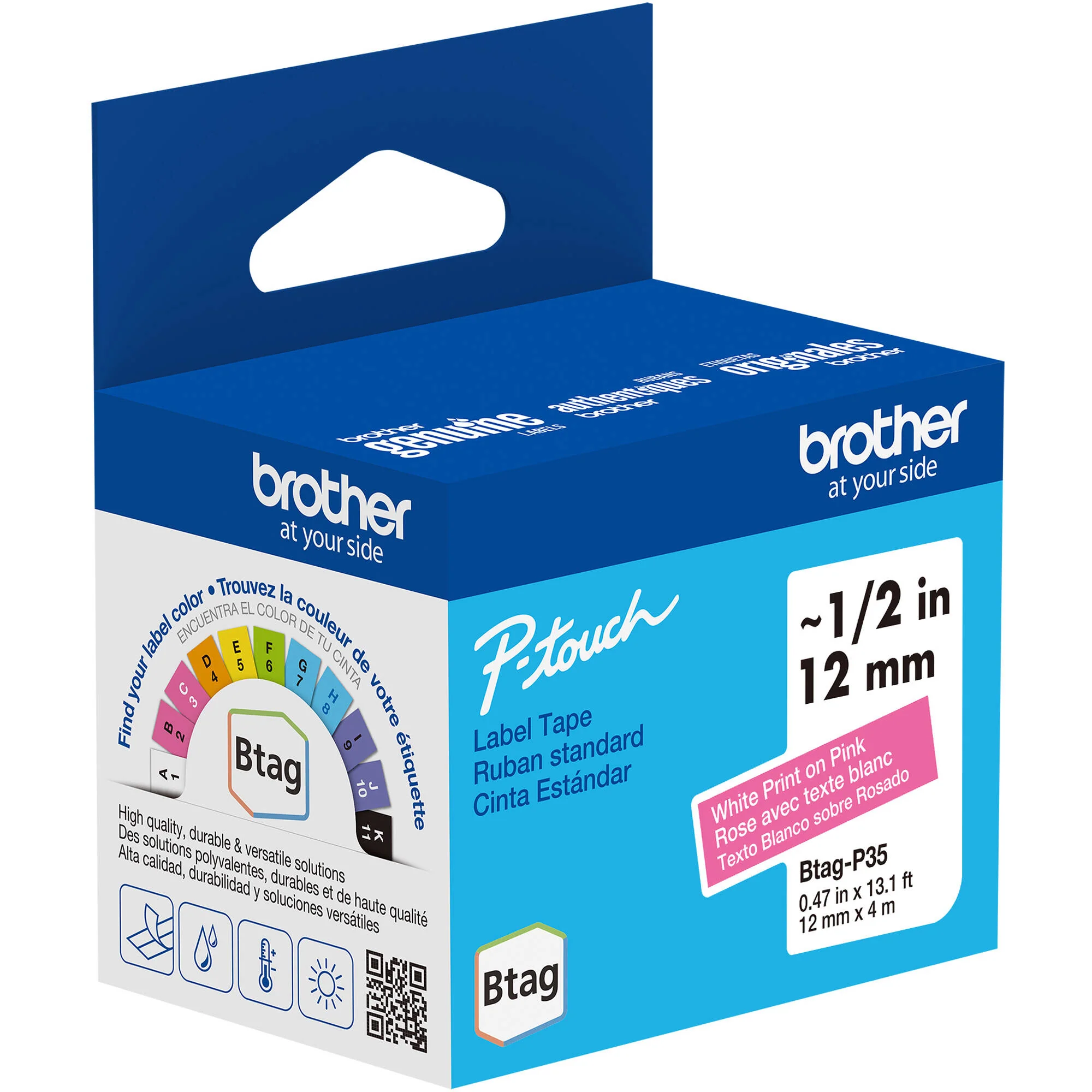 Brother Btag Label Tape for P-Touch PT-N10, PT-N20 & PT-N25BT (White on Pink, 0.5" x 13.1') - Image 2