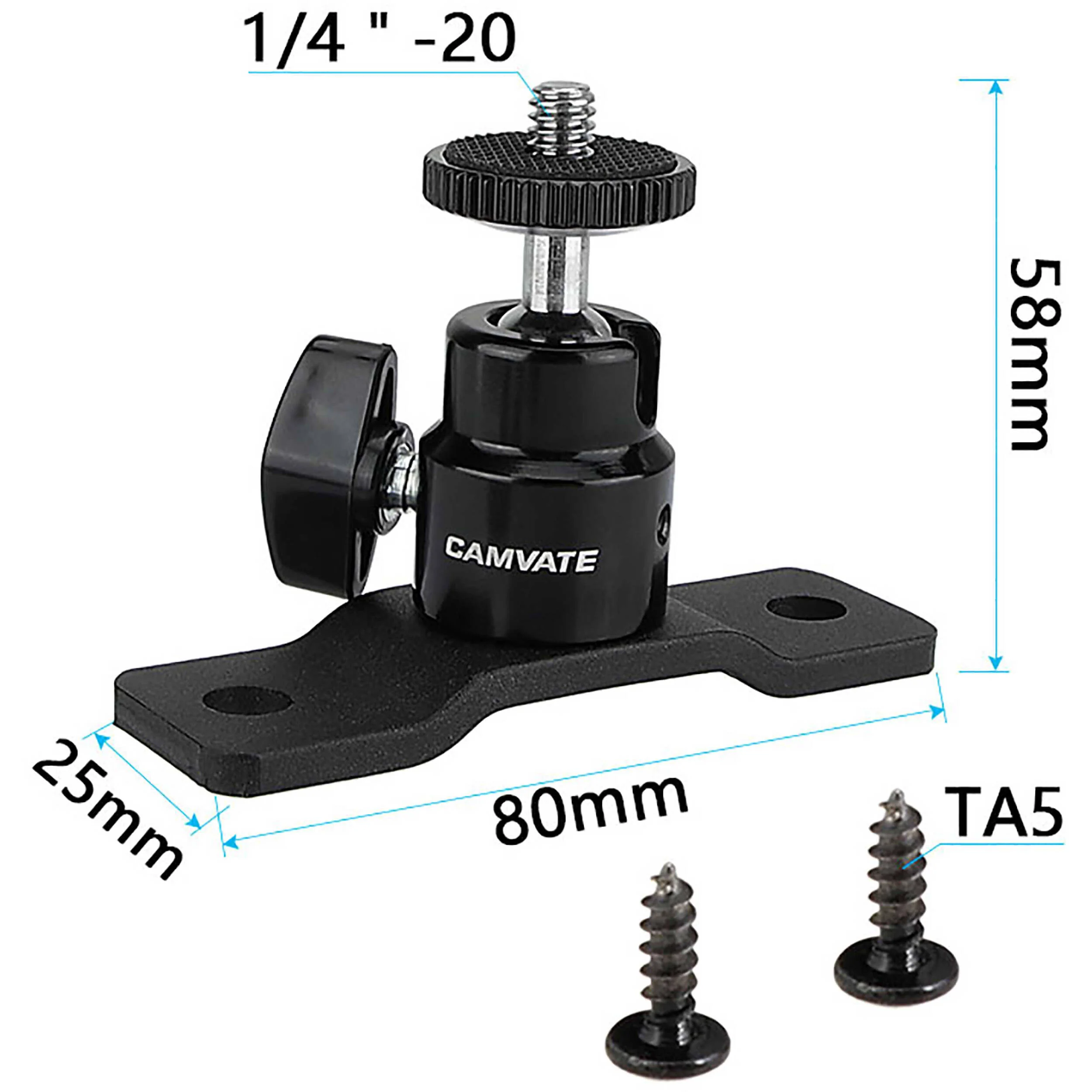 CAMVATE 1/4"-20 Ball Head with Bottom Pedestal Mount for Monitor/Surveillance System Support - Image 3