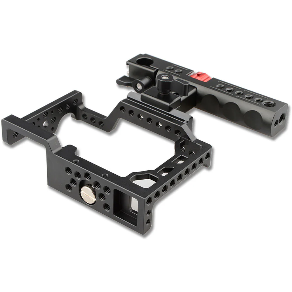 CAMVATE a6500 Handheld Camera Cage with QR Cheese Handle (Black, Red Knob) - Image 4