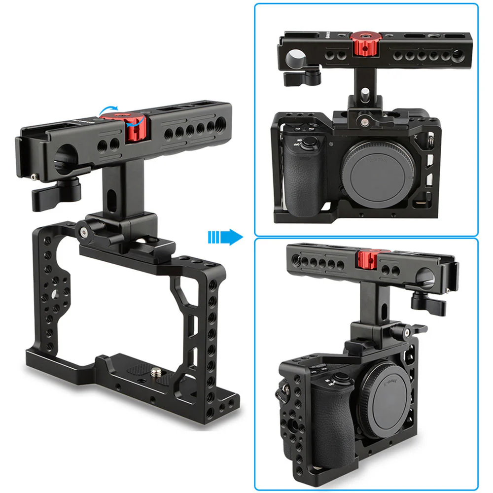 CAMVATE a6500 Handheld Camera Cage with QR Cheese Handle (Black, Red Knob) - Image 9
