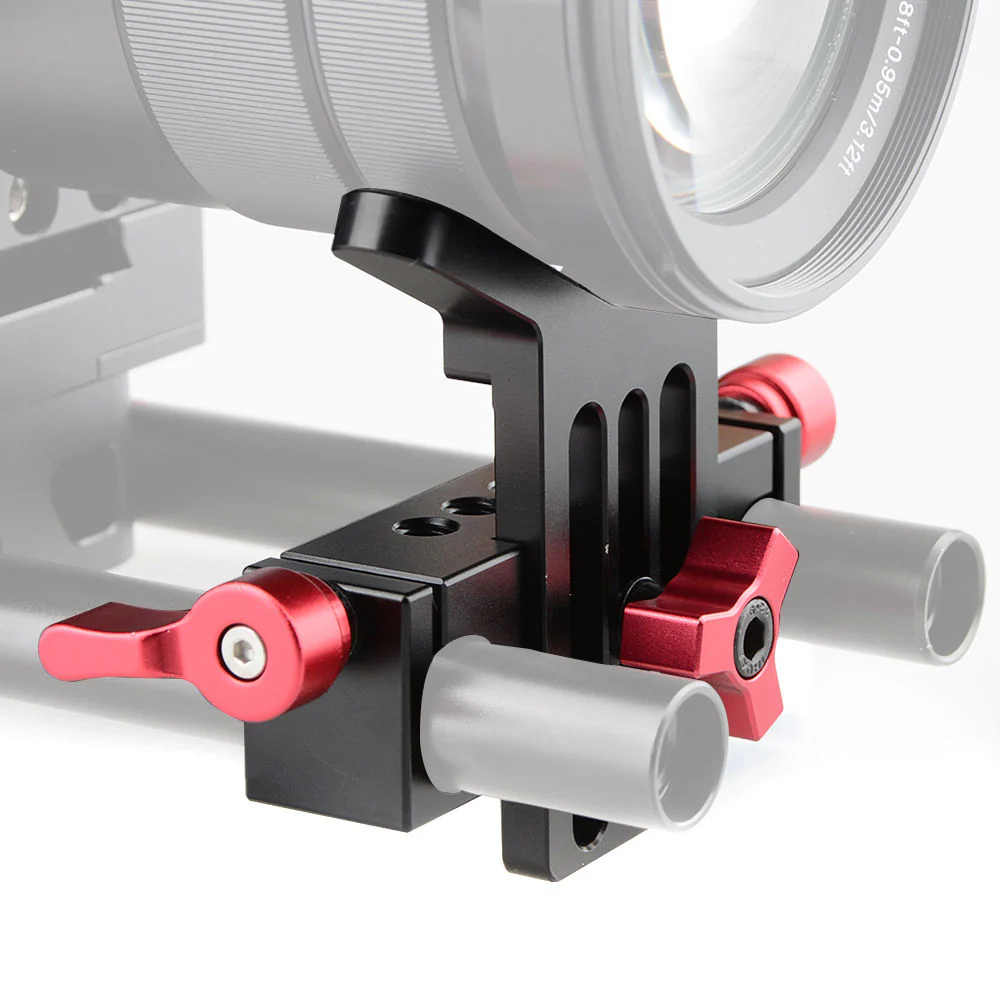 CAMVATE Adjustable Lens Support for 15mm Rods (Red Knobs) - Image 6