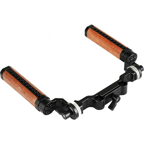 CAMVATE Arri-Style Wood Rosette Handle Grip 15mm Rod Clamp Railblock For DSLR Shoulder Rig (Dual Handles) - Image 3