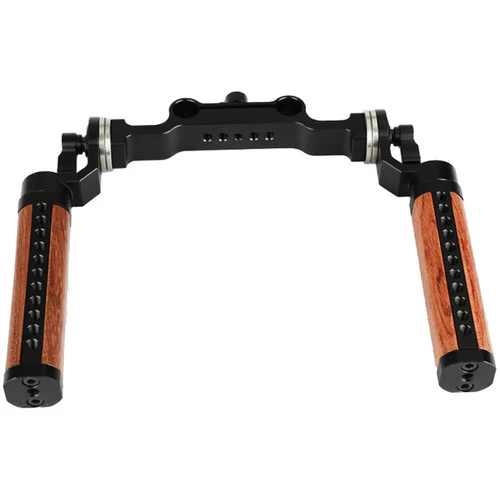 CAMVATE Arri-Style Wood Rosette Handle Grip 15mm Rod Clamp Railblock For DSLR Shoulder Rig (Dual Handles) - Image 4
