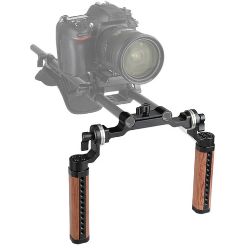 CAMVATE Arri-Style Wood Rosette Handle Grip 15mm Rod Clamp Railblock For DSLR Shoulder Rig (Dual Handles) - Image 6