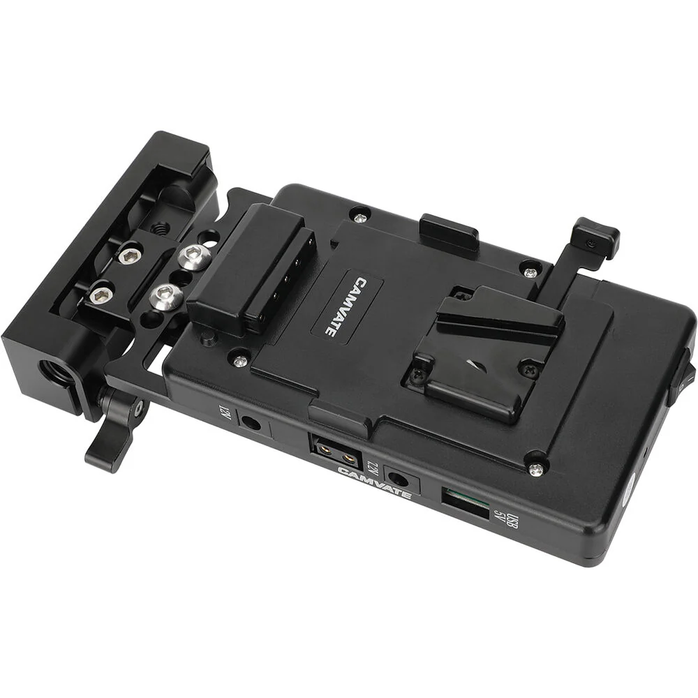 CAMVATE V-Mount Battery Plate Power Supply Splitter with Tilt-Adjustable 15mm Rod Mount - Image 4