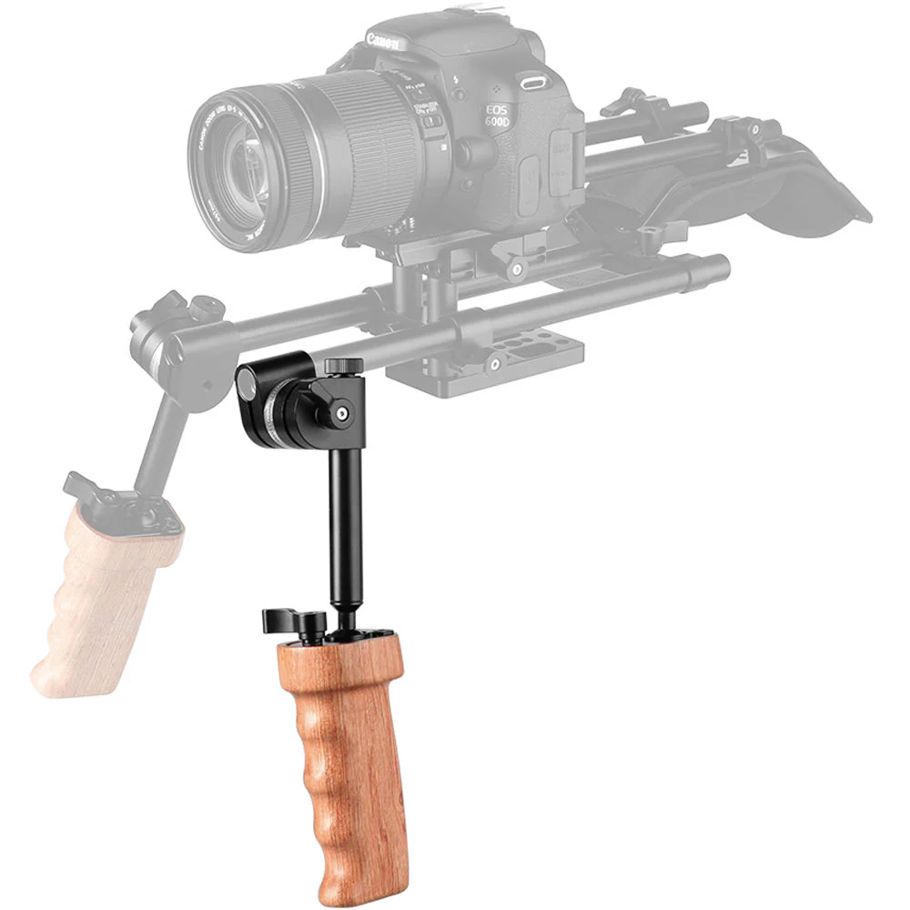 CAMVATE Wooden Handgrip with Built-In Ball Head Connection and 15mm Double Rod Clamp for Camera Cage Kit - Image 4