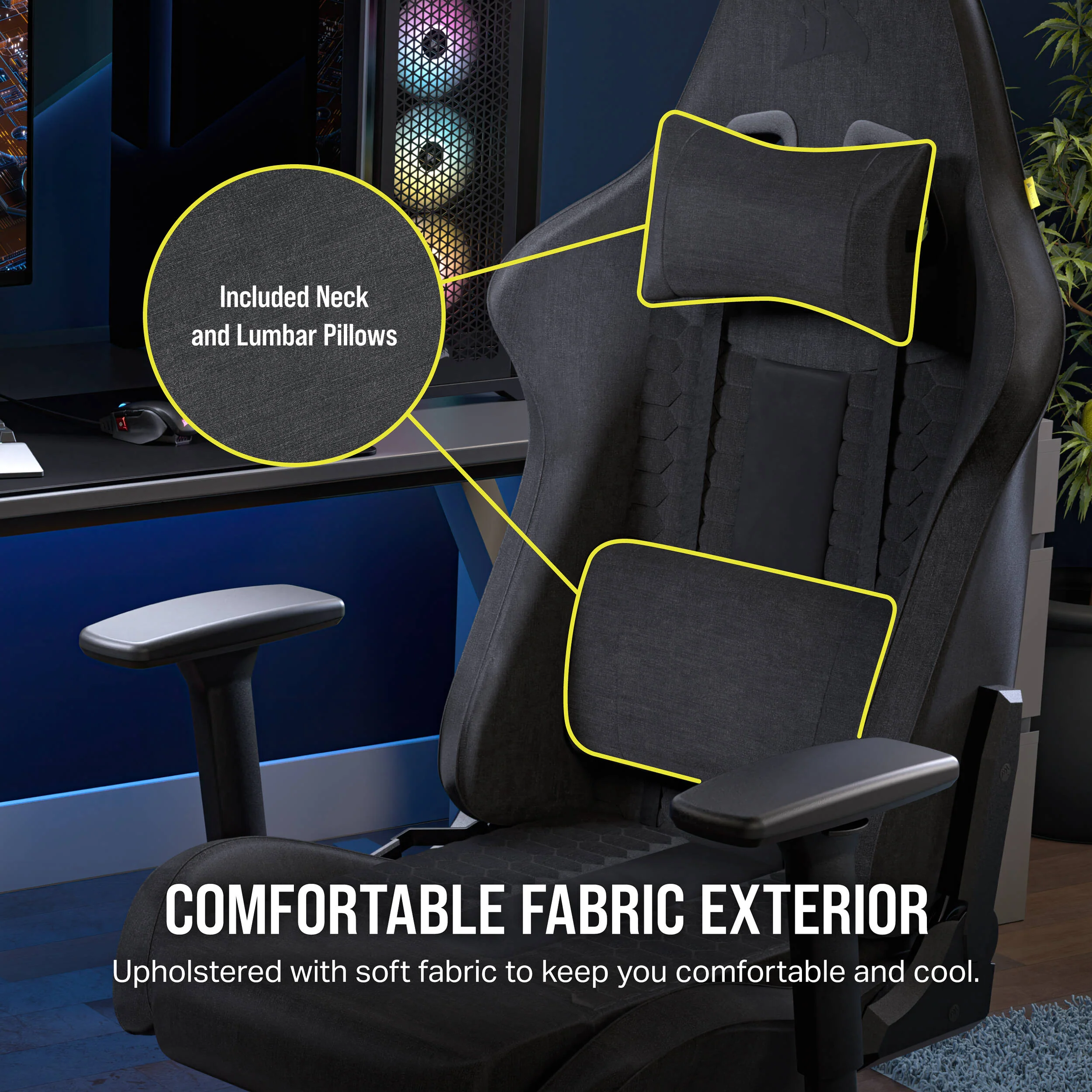 Corsair T100 RELAXED Gaming Chair (Fabric/Black/Gray) - Image 3