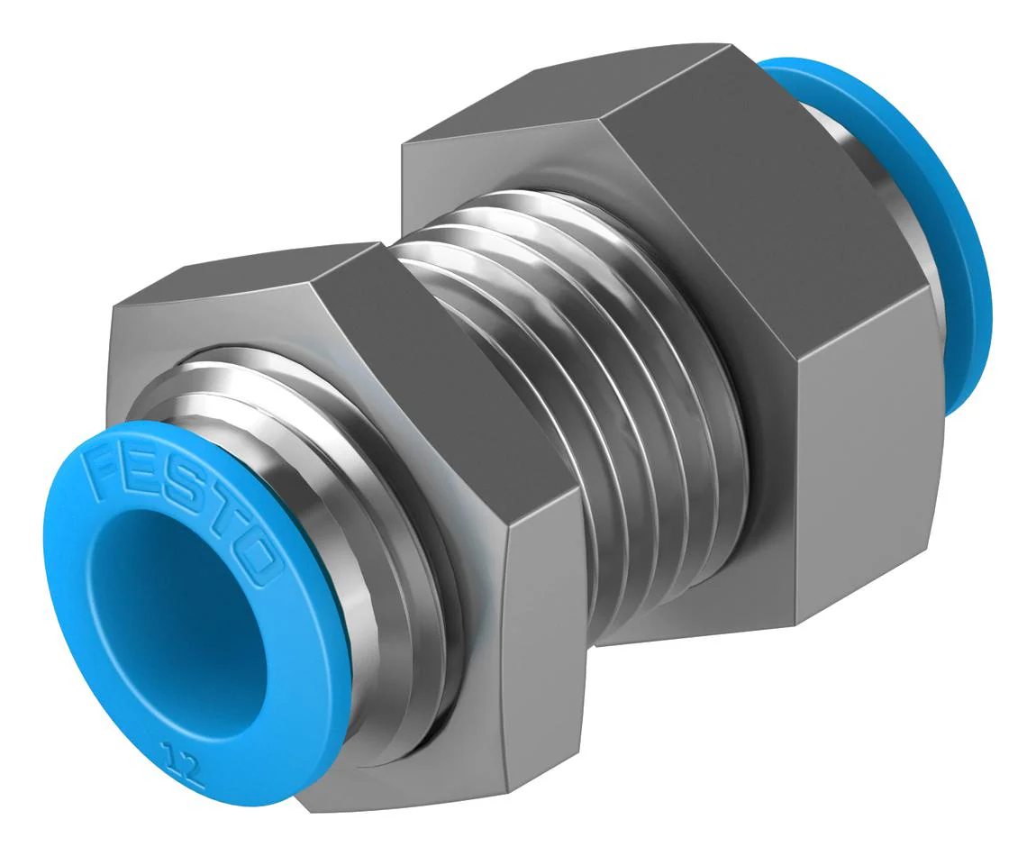 Festo QSS-12-F Pneumatic Fitting Push-In Bulkhead M22 14 bar 12 mm Brass QSS - Image 2