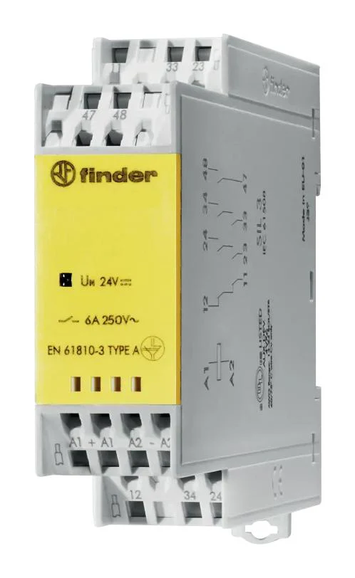 Finder 7S.43.9.024.0211 Safety Relay 24 VDC DPST-NO SPST-NC 7S Series DIN Rail 6 A Screwless New
