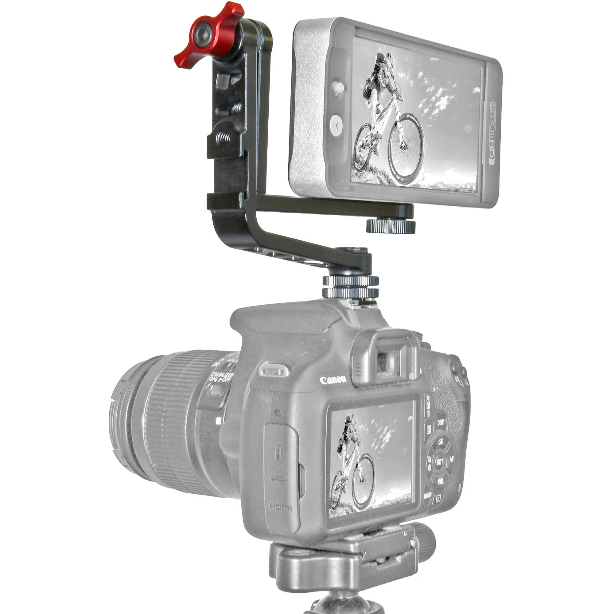 GyroVu Dual 180°-Tilt L-Shape Monitor Bracket with Shoe Adapter & Seven 1/4"-20 Mounts - Image 4