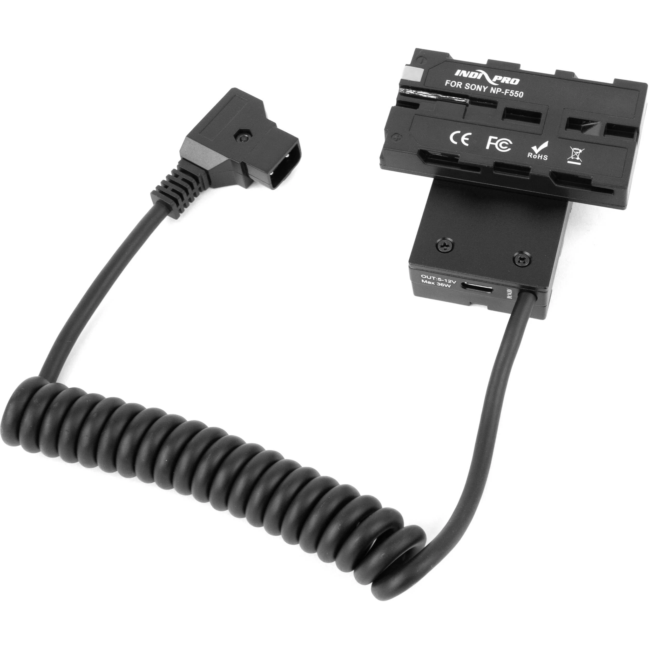 IndiPRO Tools D-Tap Power Cable to Dual-Sided L-Series/NP-F550 Dummy Battery with USB-C Output - Image 2