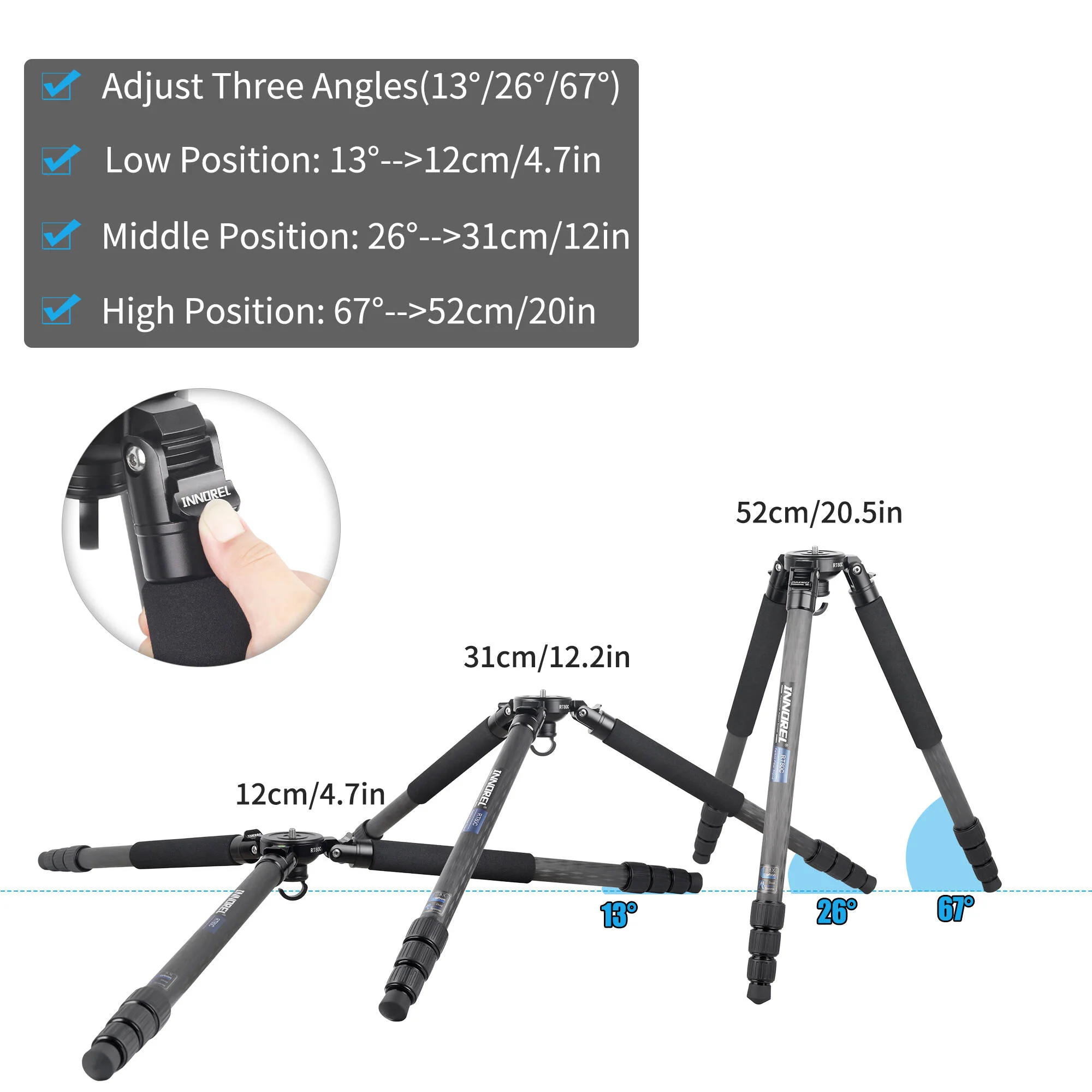 INNOREL RT80C Carbon Fiber Tripod with 75mm Bowl Adapter - Image 7