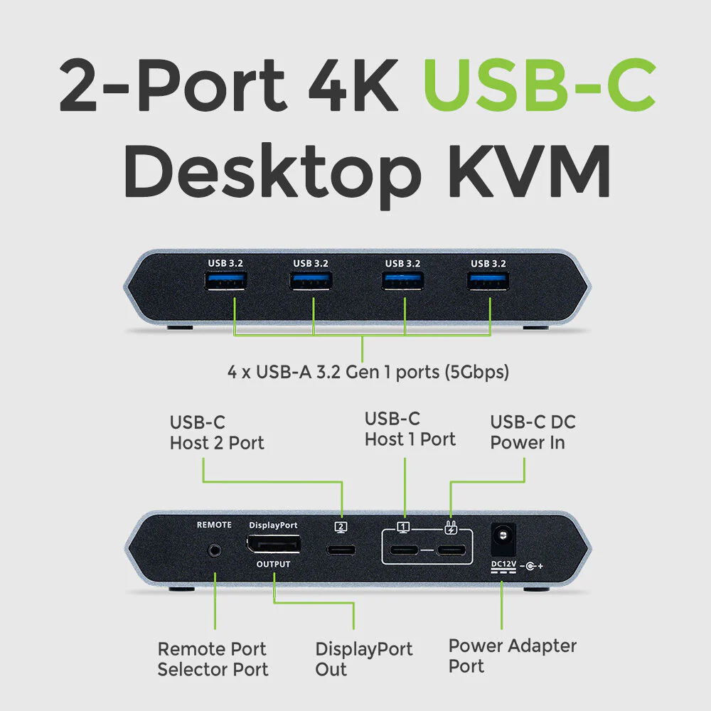 IOGEAR 2-Port 4K USB-C Desktop KVM Switch - Image 6