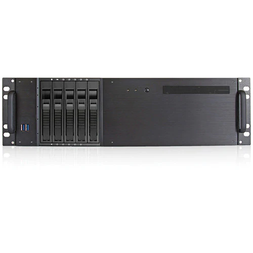 iStarUSA D-350HB-T 3 RU Compact 5 x 3.5" Bay Hotswap microATX Rackmount Chassis (Black HDD Handles) - Image 3