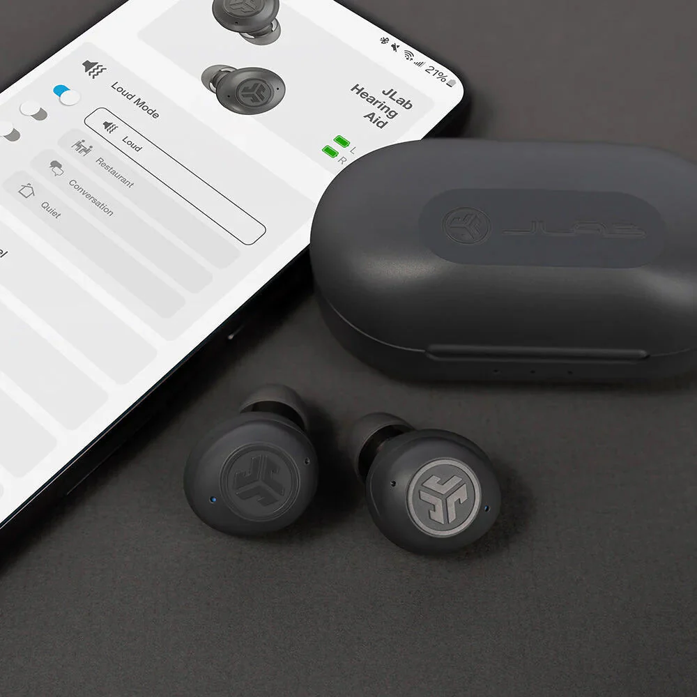JLab Hear OTC Wireless Hearing Aid Earbuds (Graphite) - Image 2