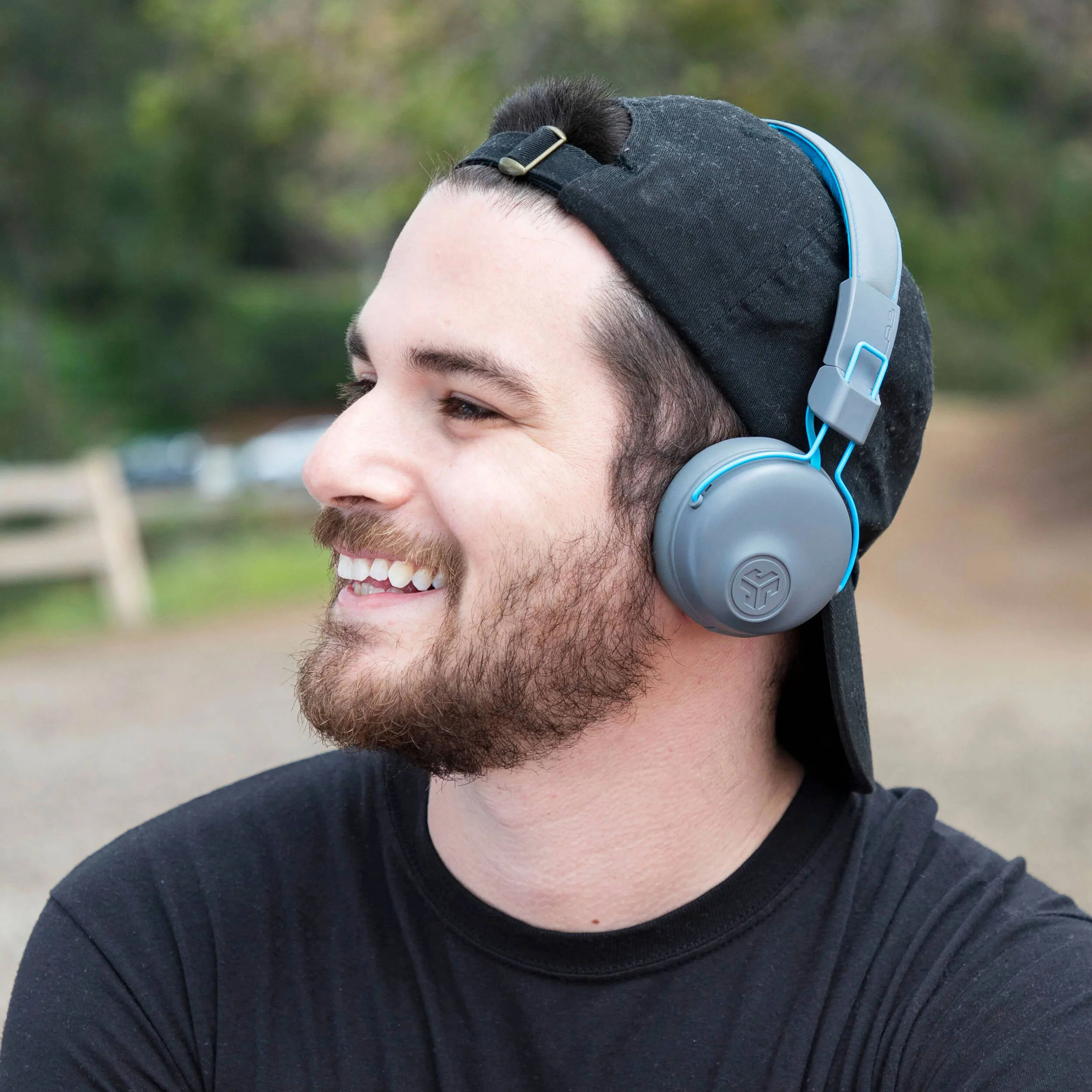 JLab Studio Wireless On-Ear Headphones (Gray and Blue) - Image 4