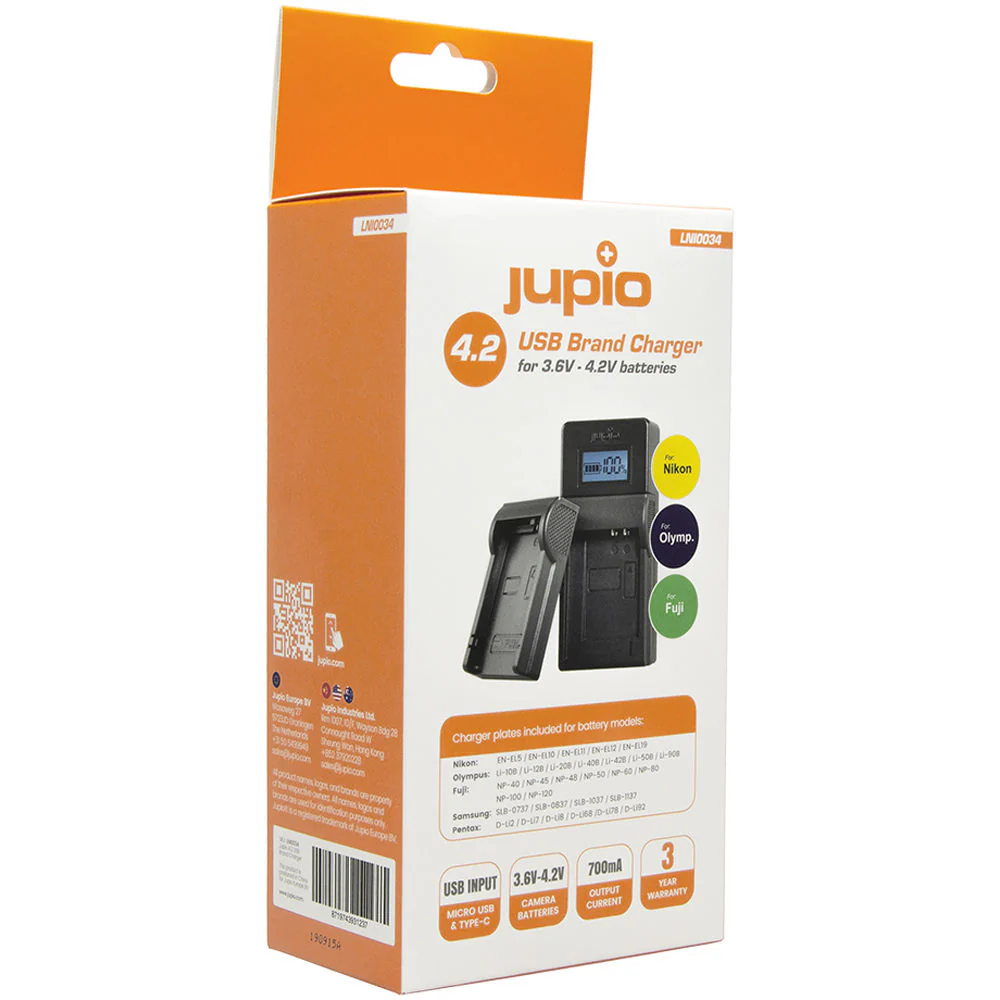 Jupio USB Charger Kit for Select FUJIFILM, Nikon, Olympus, Pentax, and Samsung Batteries (3.6 to 4.2V) - Image 3