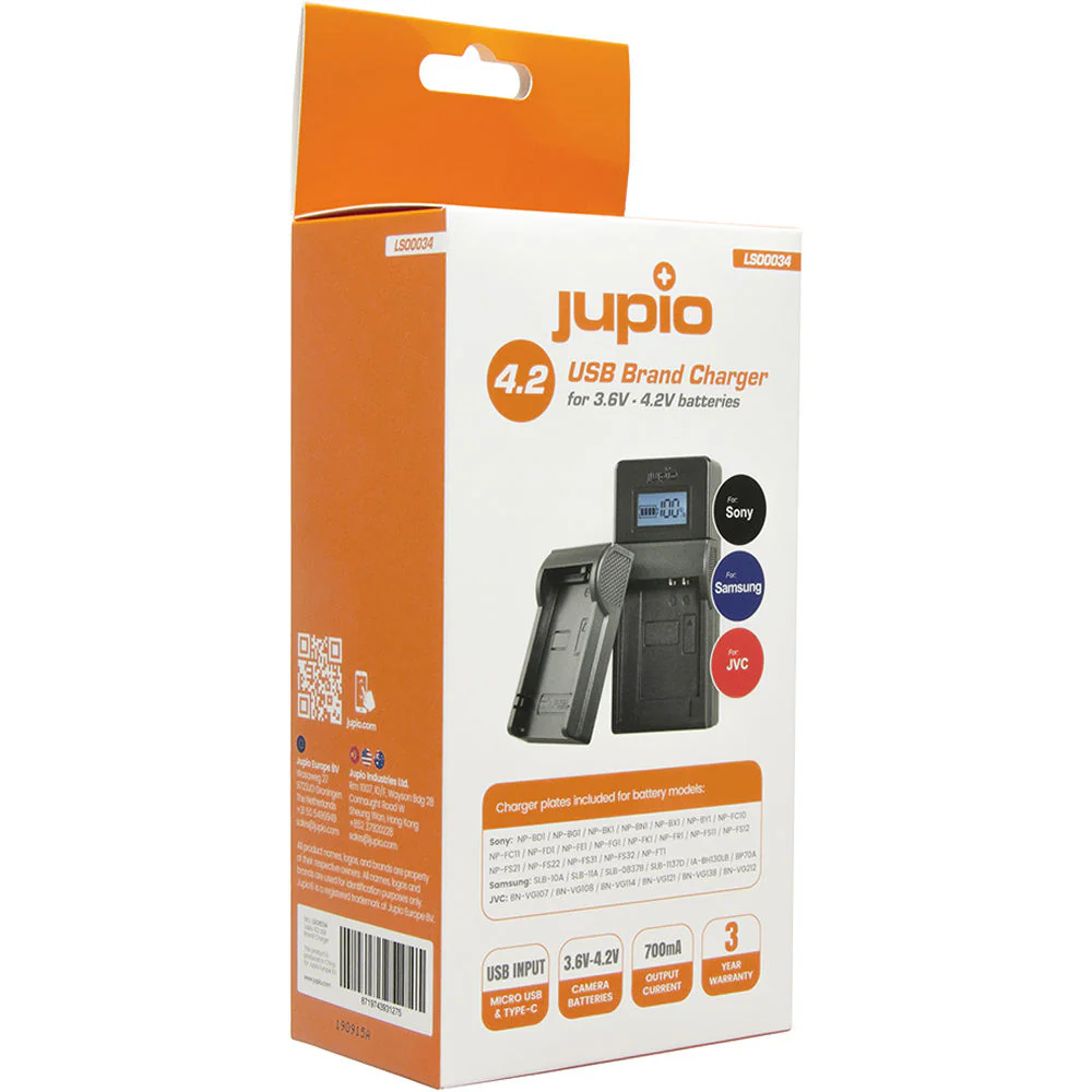 Jupio USB Charger Kit for Select JVC, Samsung, and Sony Batteries (3.6 to 4.2V) - Image 3