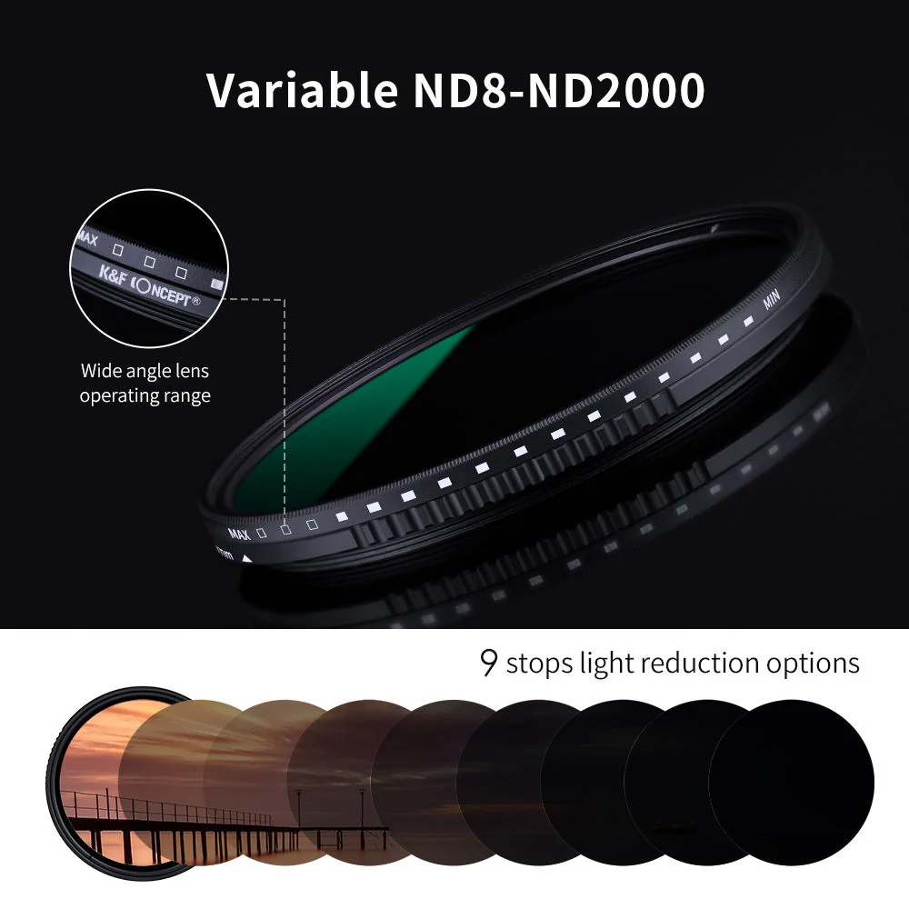 K&F Concept Nano-D Variable ND Filter with Multiresistant Coating (43mm, 3- to 11-Stop) - Image 3