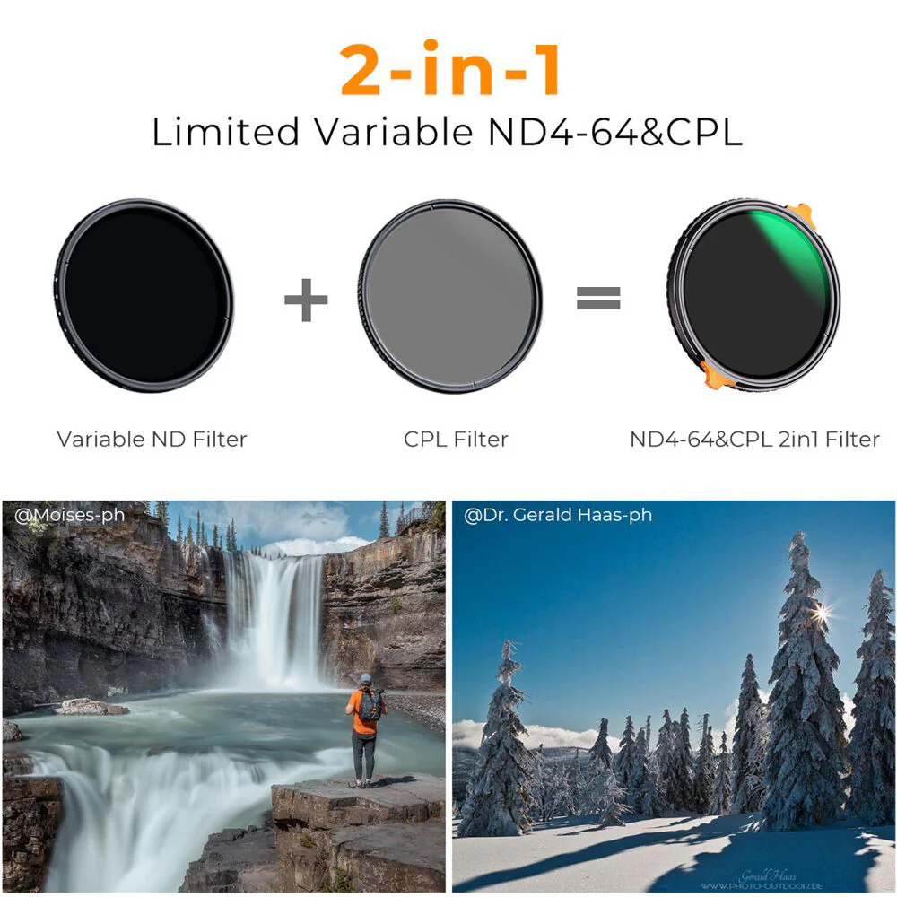 K&F Concept Nano-X Series 2-in-1 Variable ND & CPL Filter (58mm, 2 to 6-Stop) - Image 2