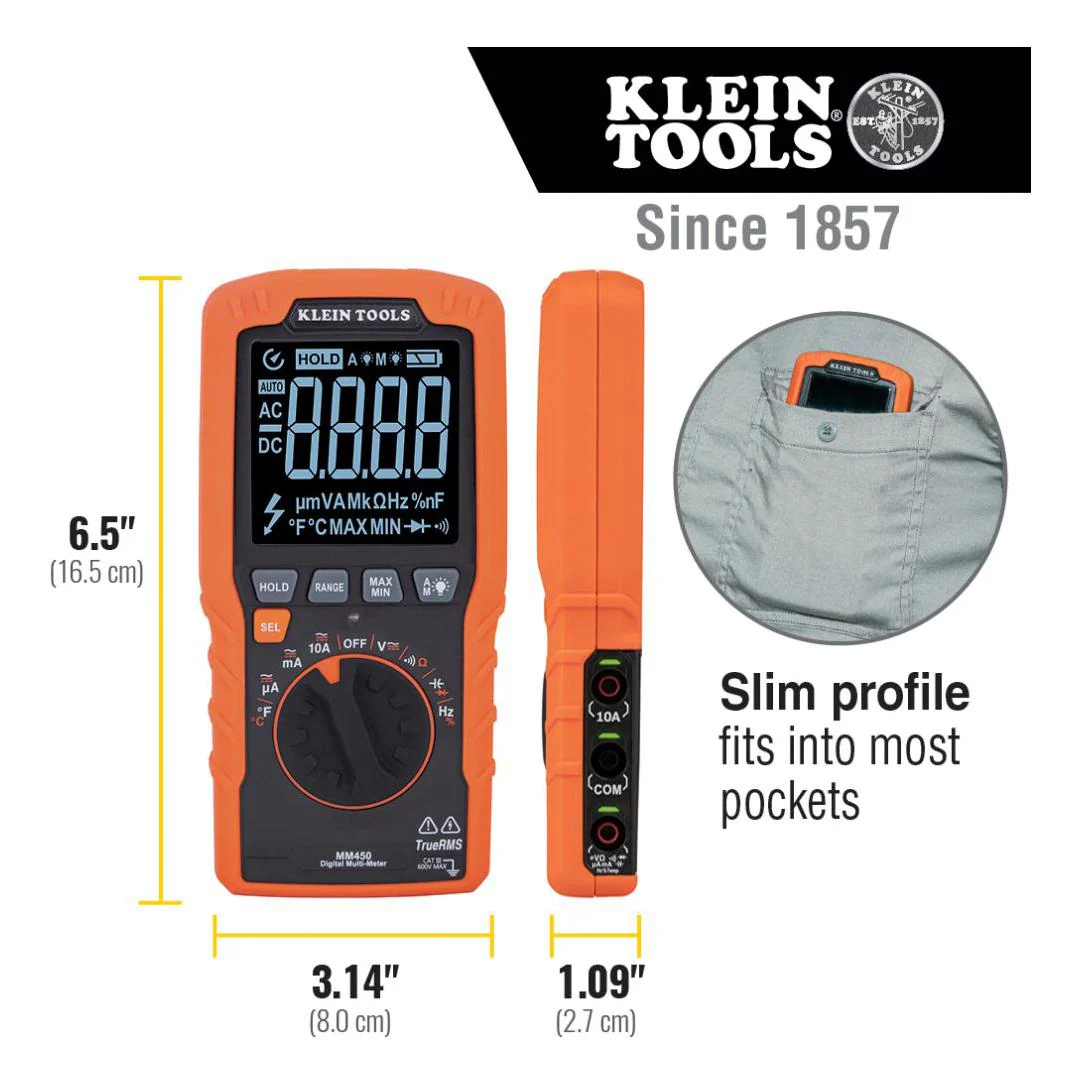Klein Tools MM450 Digital Multimeter HH Trms 10A 600V New - Image 5