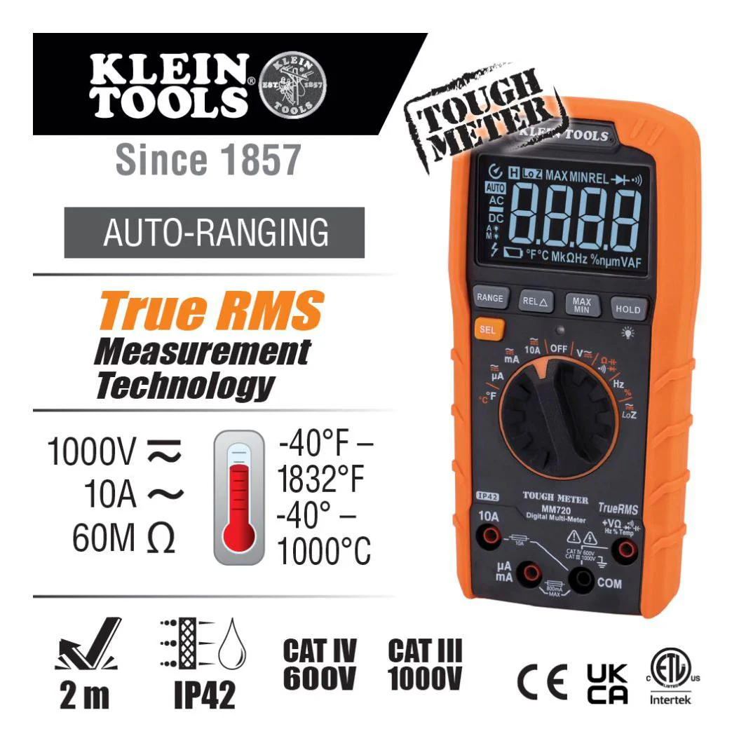 Klein Tools MM720 Digital Multimeter HH Trms 10A 1KV New - Image 3
