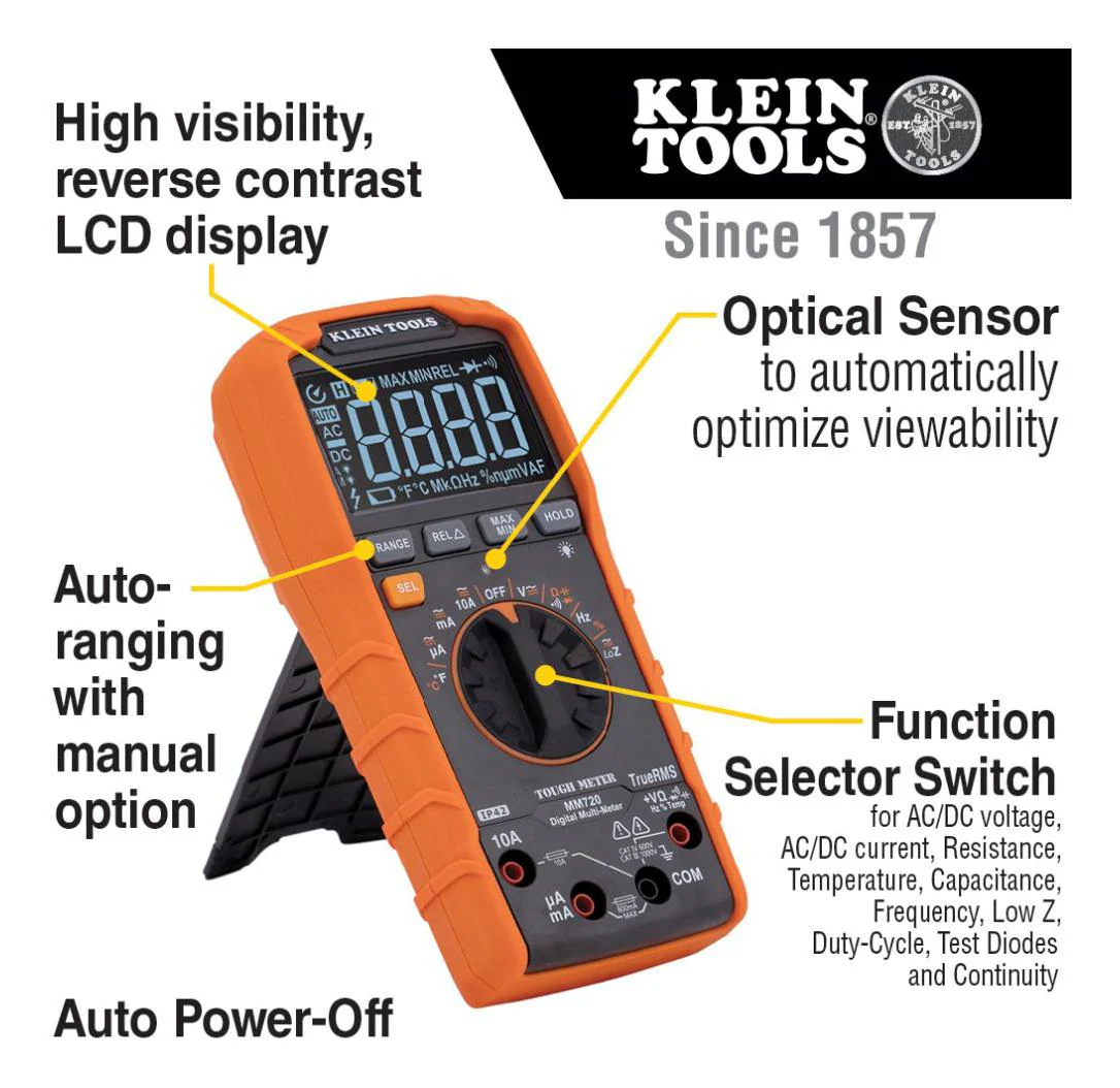 Klein Tools MM720 Digital Multimeter HH Trms 10A 1KV New - Image 4