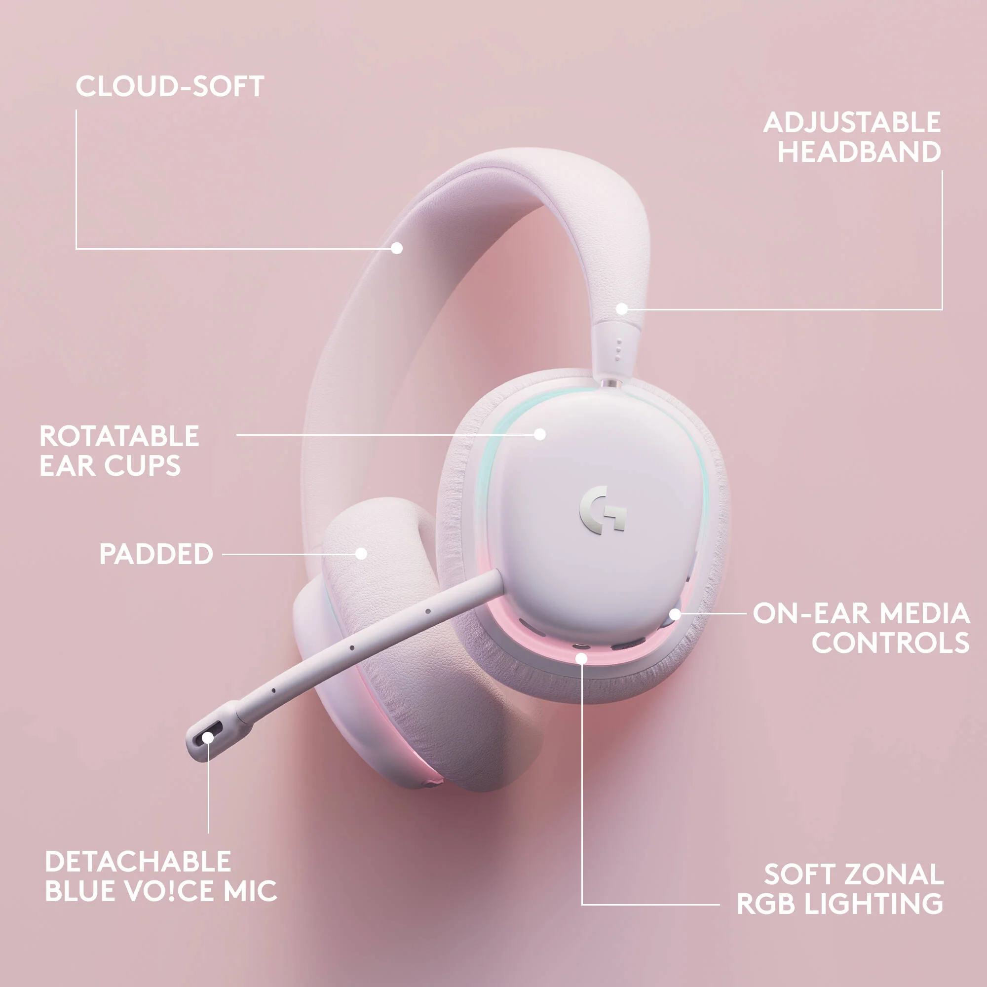 Logitech G G735 Wireless RGB Gaming Headset (White Mist) - Image 3