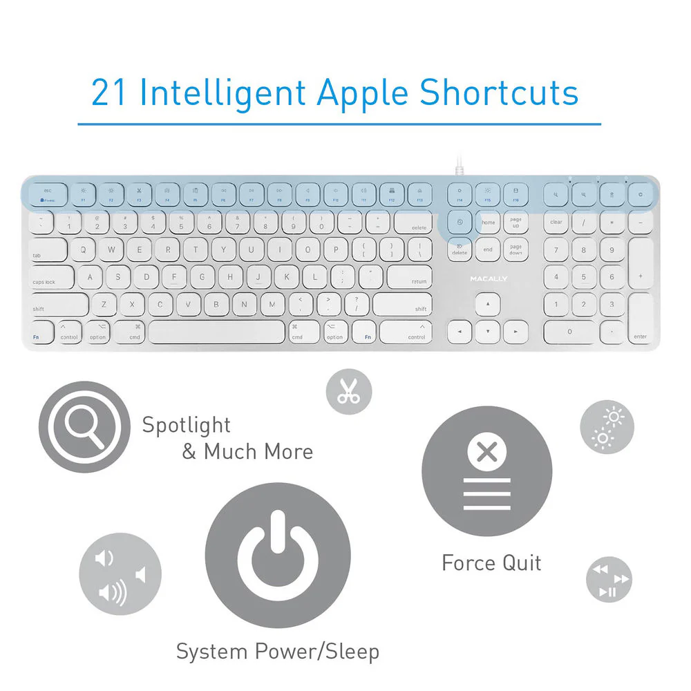 Macally Aluminum Slim Keyboard with 2 USB Ports - Image 3