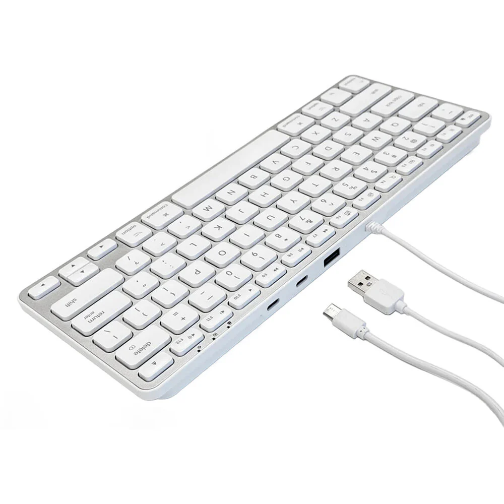 Macally Compact Wired Keyboard with USB-A and USB-C Hub (Aluminum) - Image 2