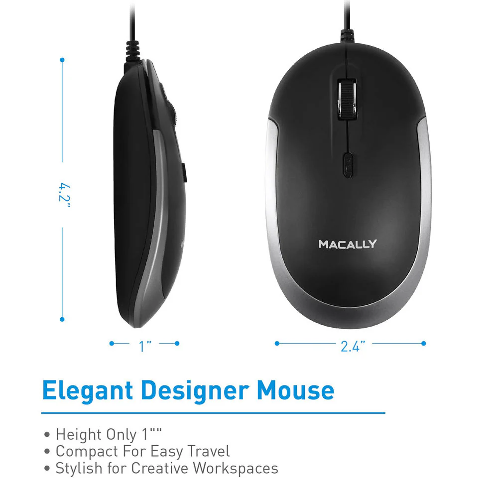 Macally USB Type-C Optical Mouse (Black/Space Gray) - Image 2