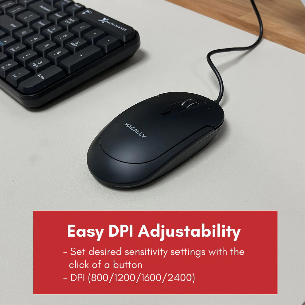 Macally USB Type-C Wired Optical Mouse with Quiet Click for Mac and Windows (Black) - Image 4