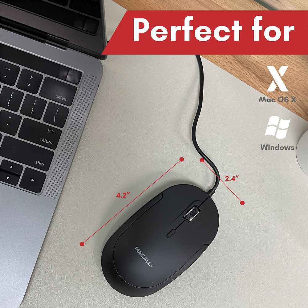 Macally USB Type-C Wired Optical Mouse with Quiet Click for Mac and Windows (Black) - Image 7