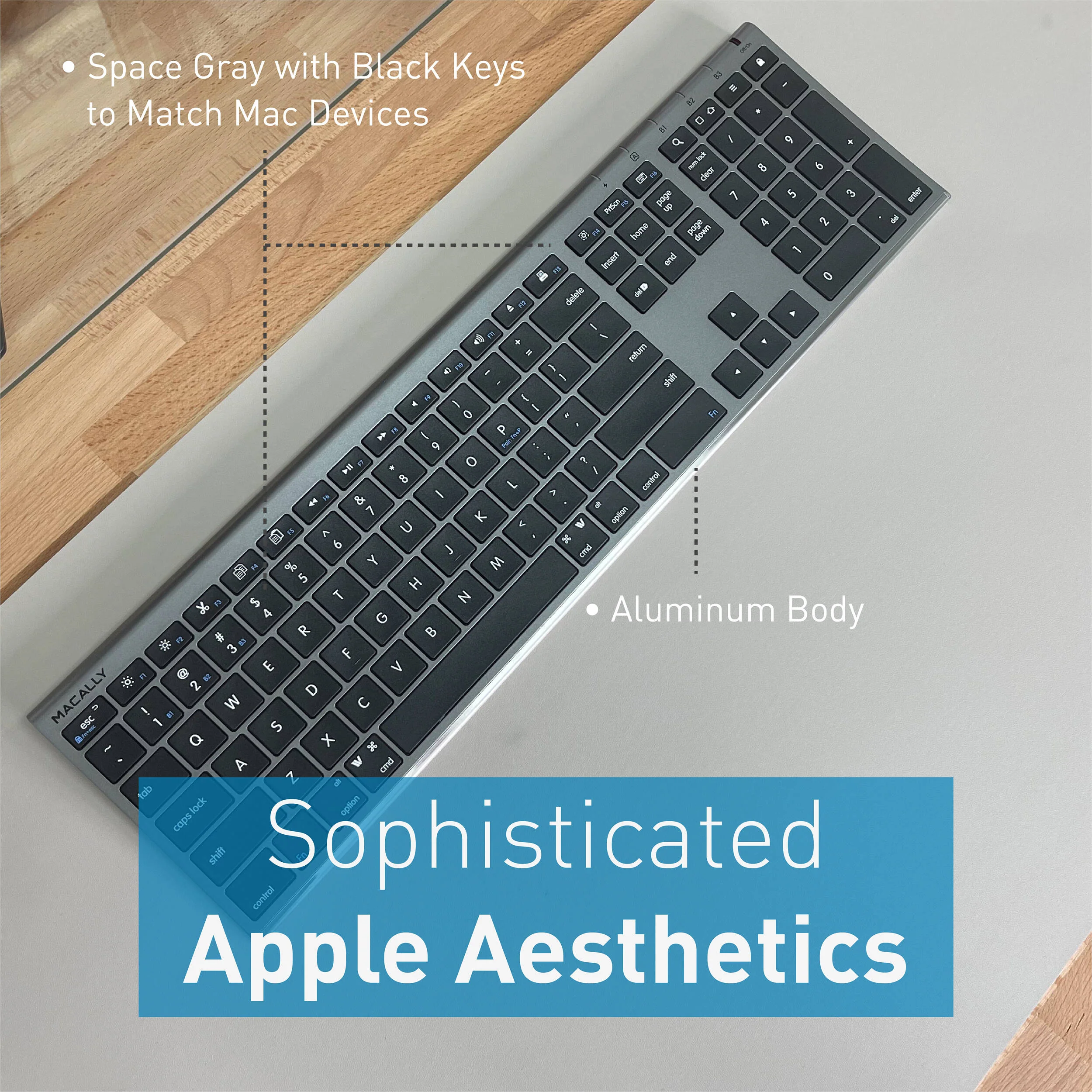 Macally Wireless Bluetooth Keyboard (Space Gray) - Image 2