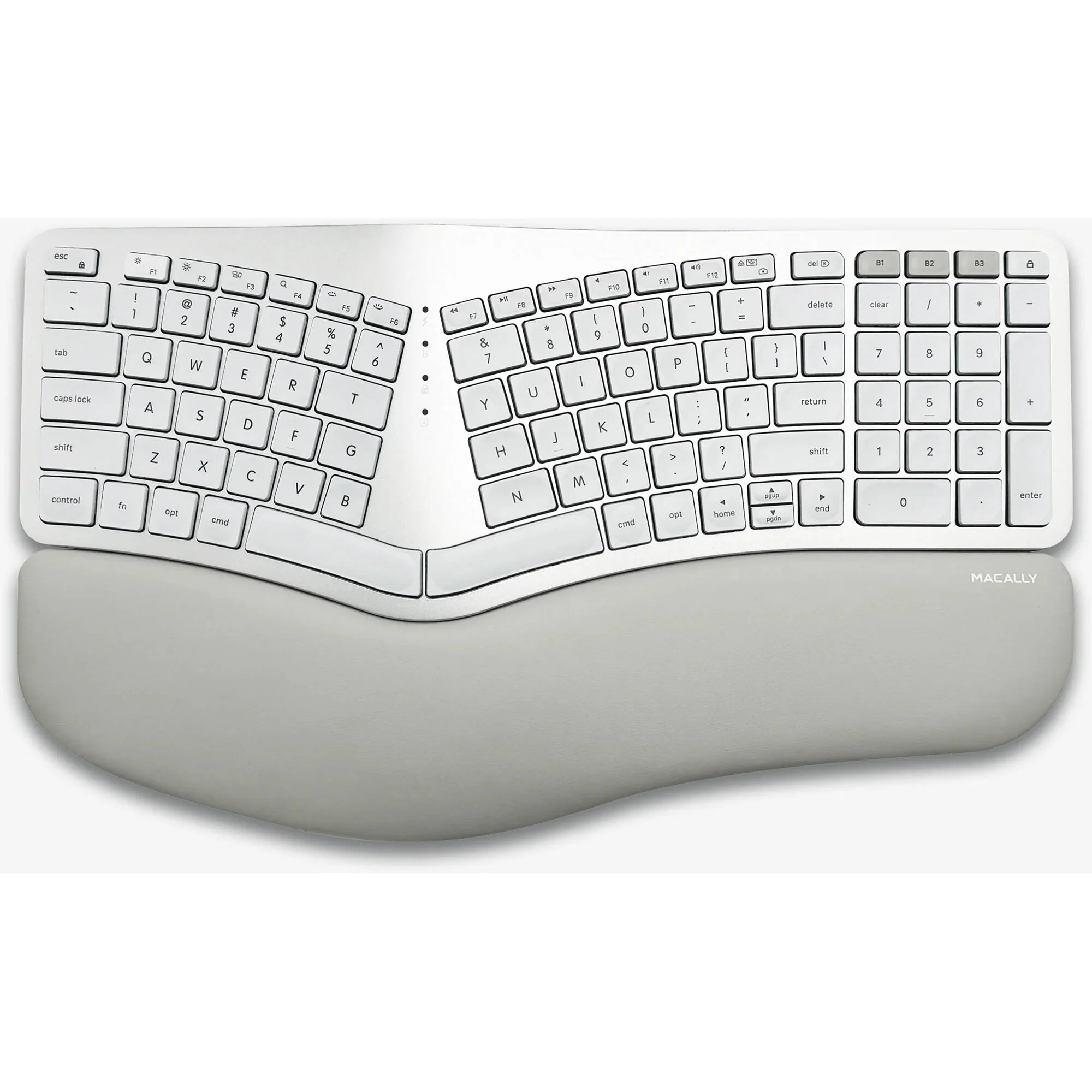 Macally Wireless Ergonomic Keyboard with Wrist Rest for Mac (Aluminum) - Image 2