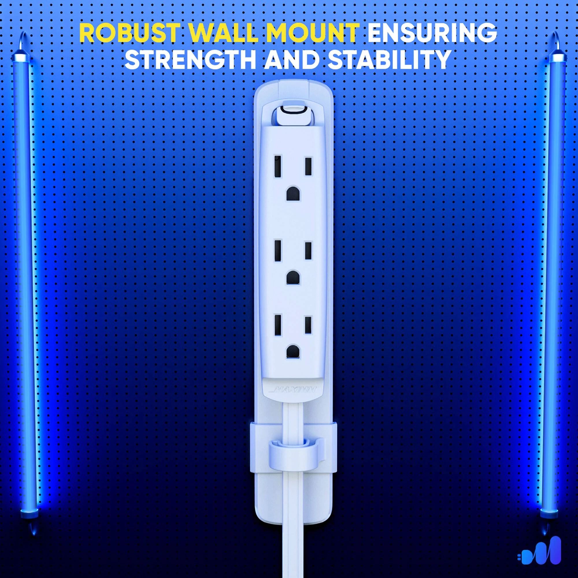 Maximm Cable 3-Outlet Power Extension Cord with 360&deg; Rotating Flat Plug (White, 1') - Image 4