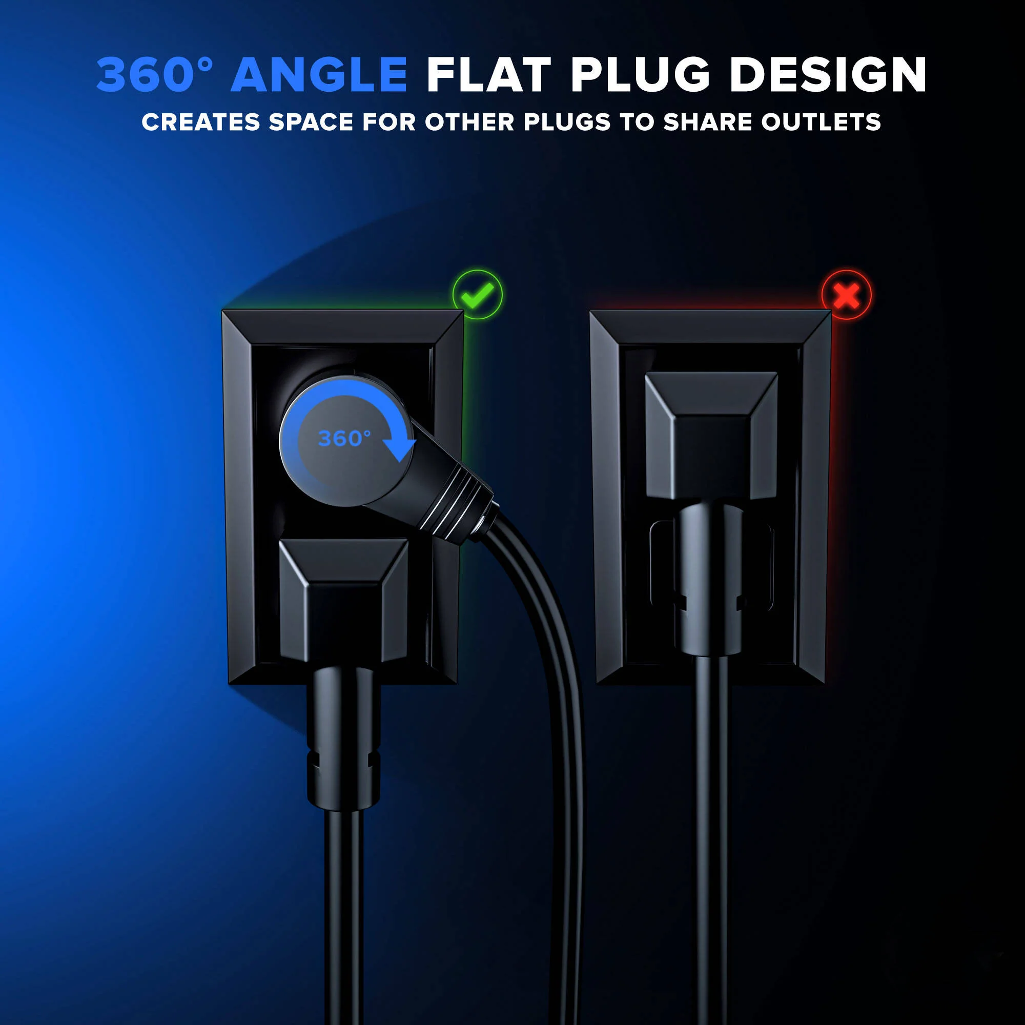 Maximm Cable 360&deg; Rotating Flat Plug 16 AWG Extension Cord (6', Black) - Image 3
