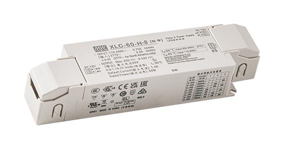 MEAN WELL XLC-60-24-S LED Driver, W/Strain-Relief, LED Lighting, 60 W, 24 VDC, 2.5 A, Constant Voltage, 110 V