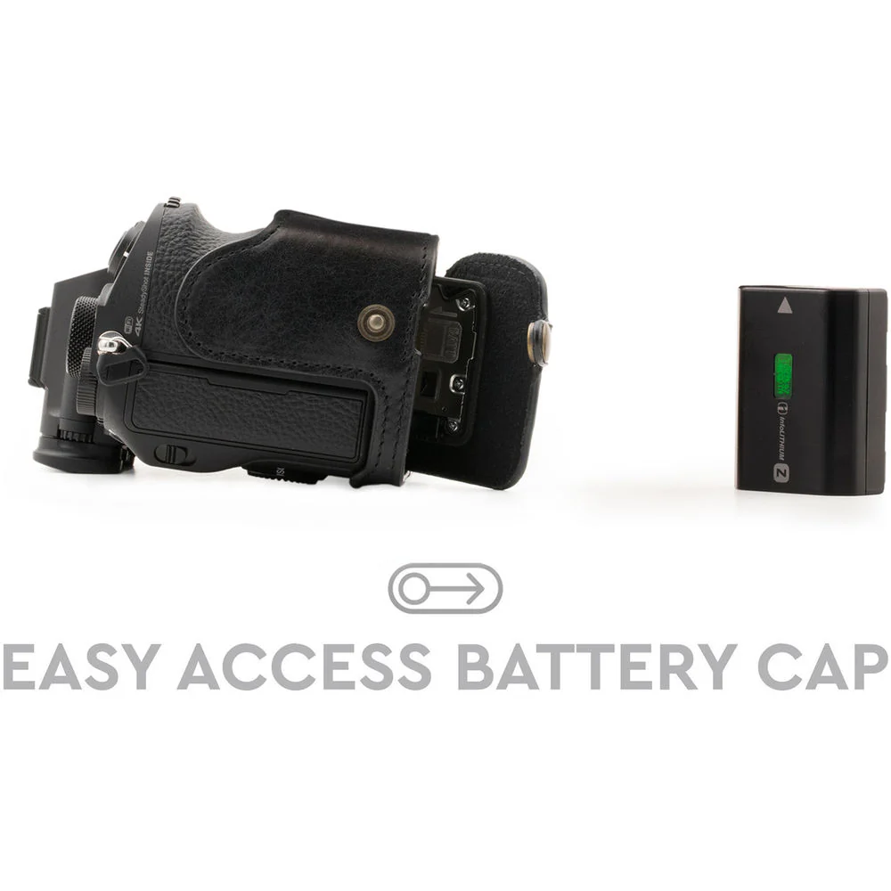 MegaGear Ever Ready Genuine Leather Camera Half Case and Strap for Sony Alpha a7 III, a7R III, a9 (Black) - Image 8