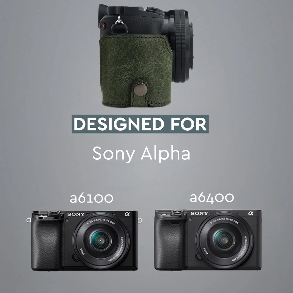 MegaGear Ever Ready Genuine Leather Camera Half Case for Sony Alpha a6400/a6100 (Green) - Image 6