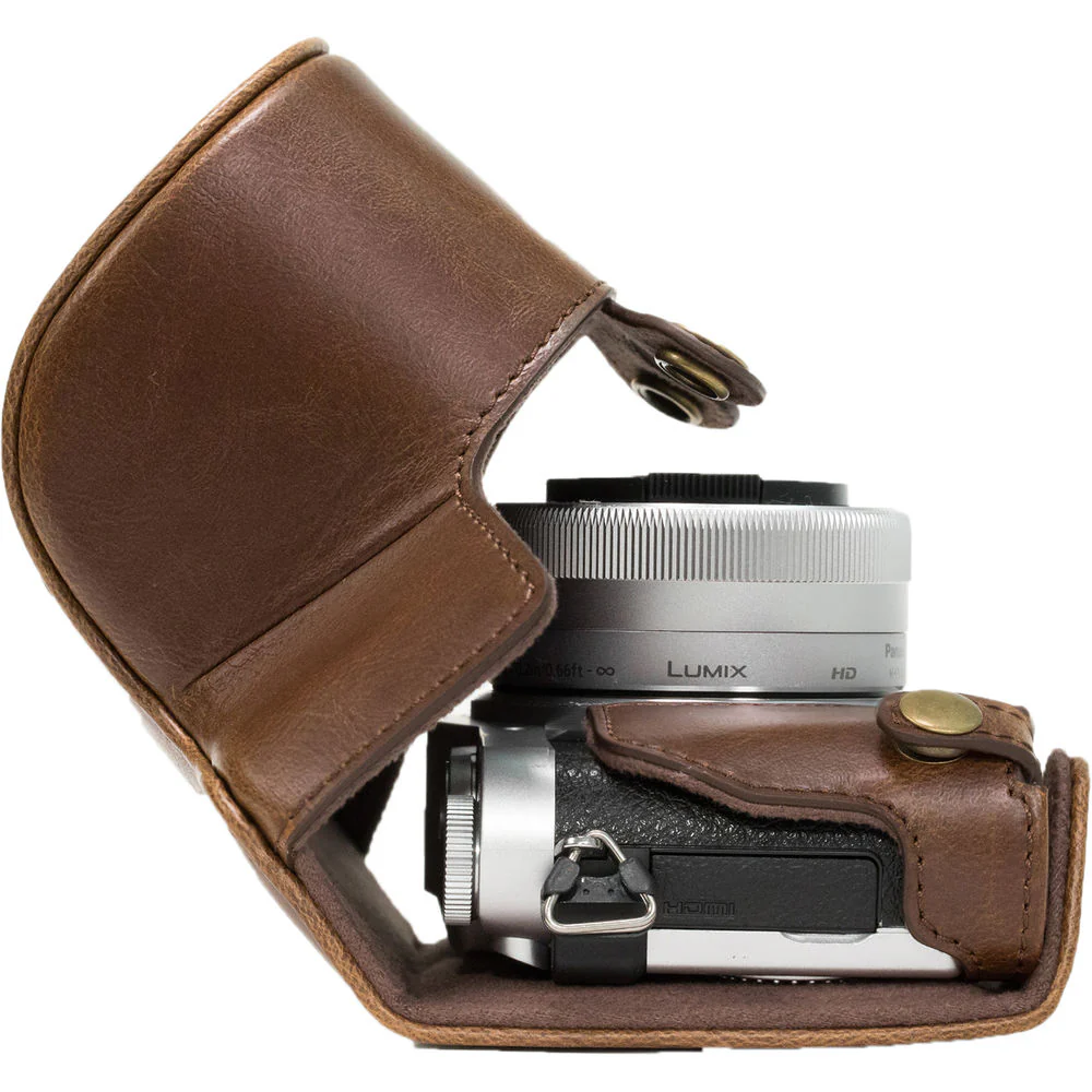 MegaGear Ever Ready PU Leather Case & Strap for Select Panasonic LUMIX with 12-32mm (Dark Brown) - Image 6