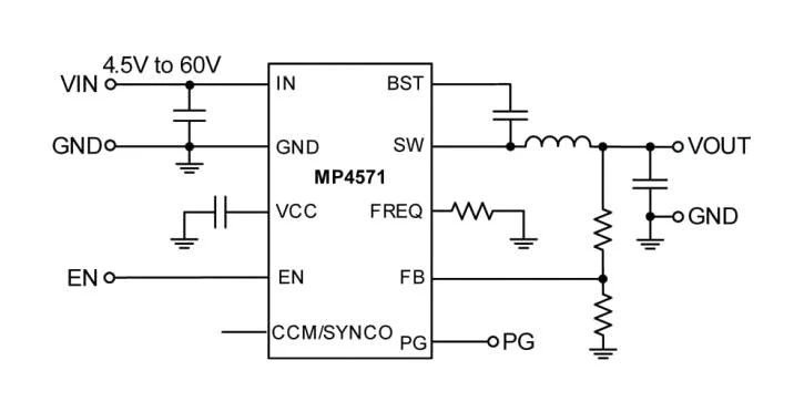 Monolithic Power Systems (MPS) MP4571GQB-P MP4571GQB-P DC-DC Switching Synchronous Buck Regulator Adjustable 4.5 V to 60 in 1 V-54 V/1A out QFN-12 - Image 2