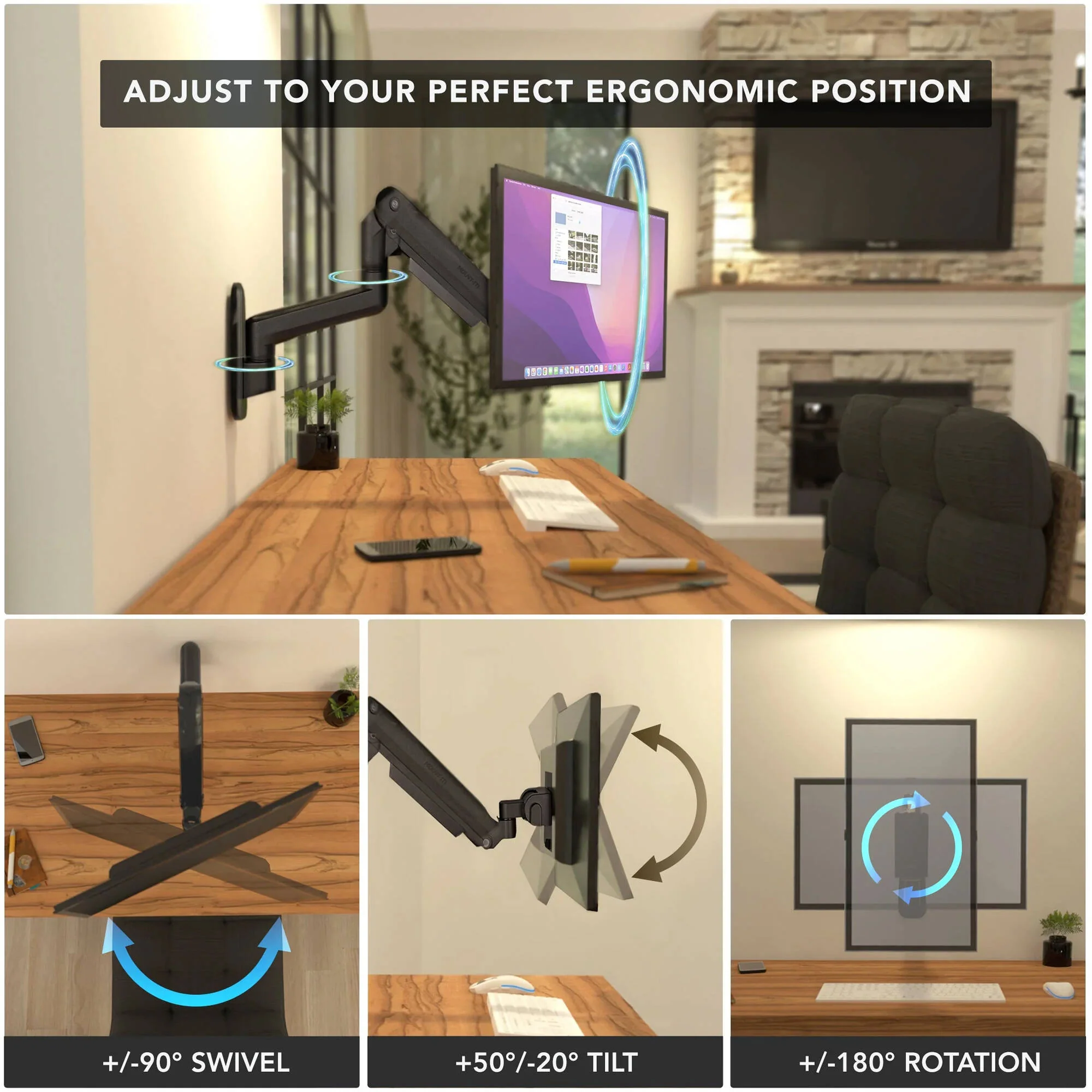 Mount-It! Heavy-Duty Monitor Wall Mount with Gas Spring Arm - Image 5