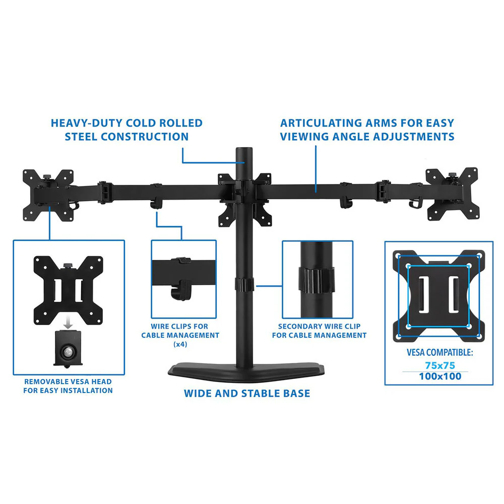 Mount-It! MI-2789 Triple Monitor Stand for 19 to 27" Screens - Image 3